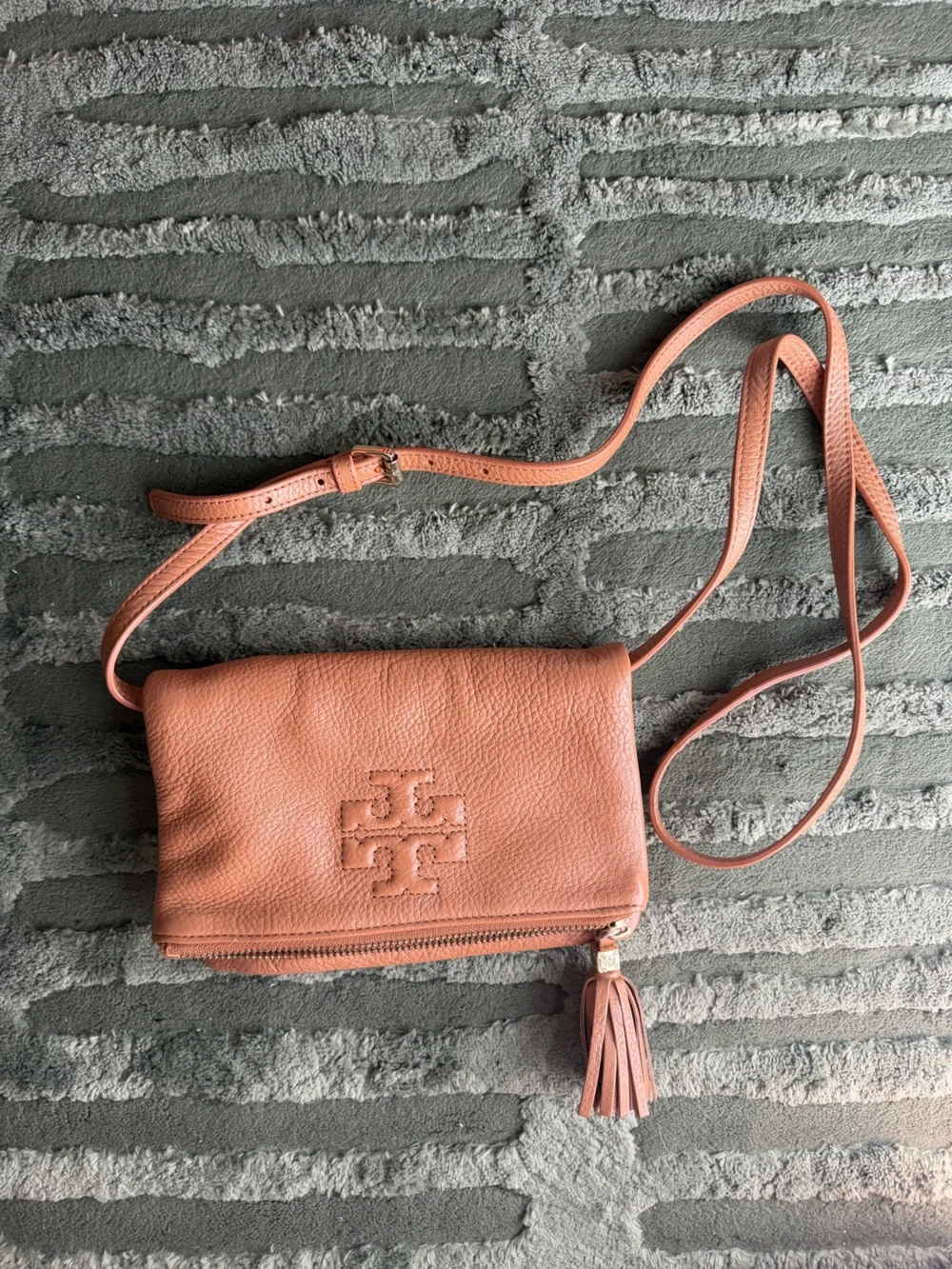 Tory Burch Coral Pink Pebbled Leather Crossbody with Tassel